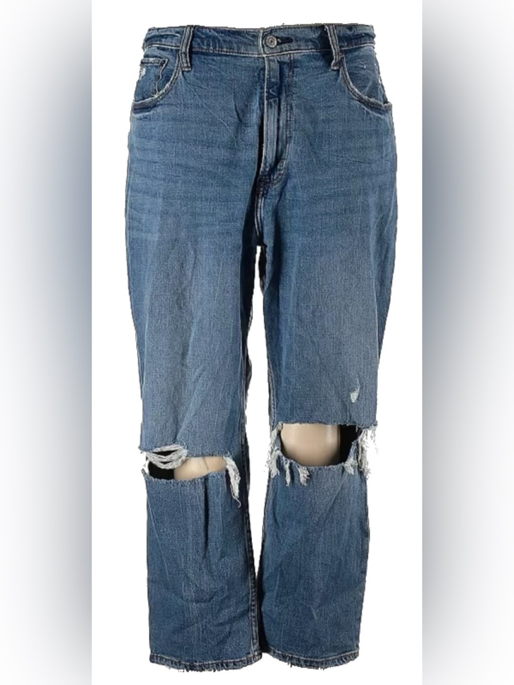 Abercrombie & Fitch Ultra High Rise Ankle Straight Medium Wash Ripped Jeans